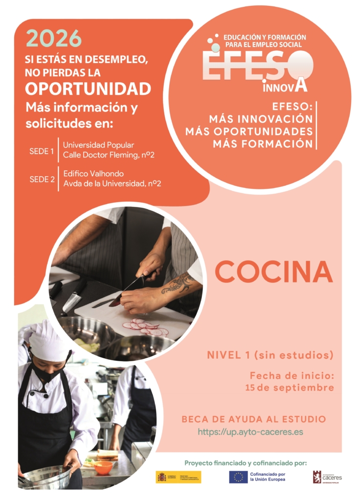 Cartel de la acción formativa Cocina de EFESO INNOVA
