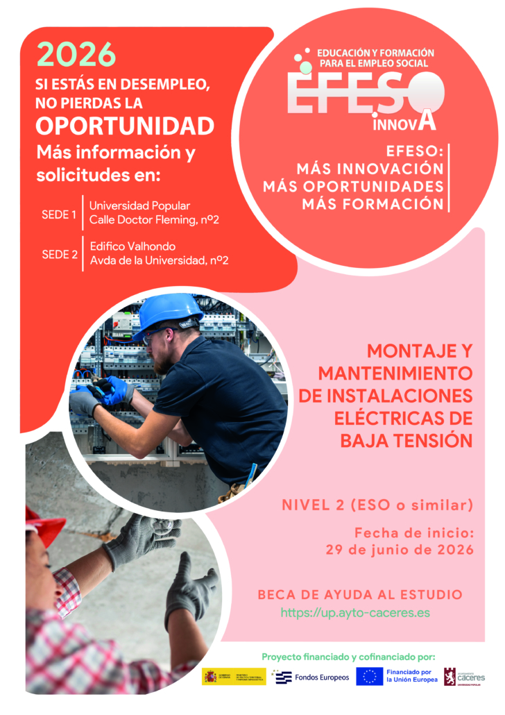 Cartel de la acción formativa Montaje y Mantenimiento de Instalaciones Eléctricas de Baja Tensión