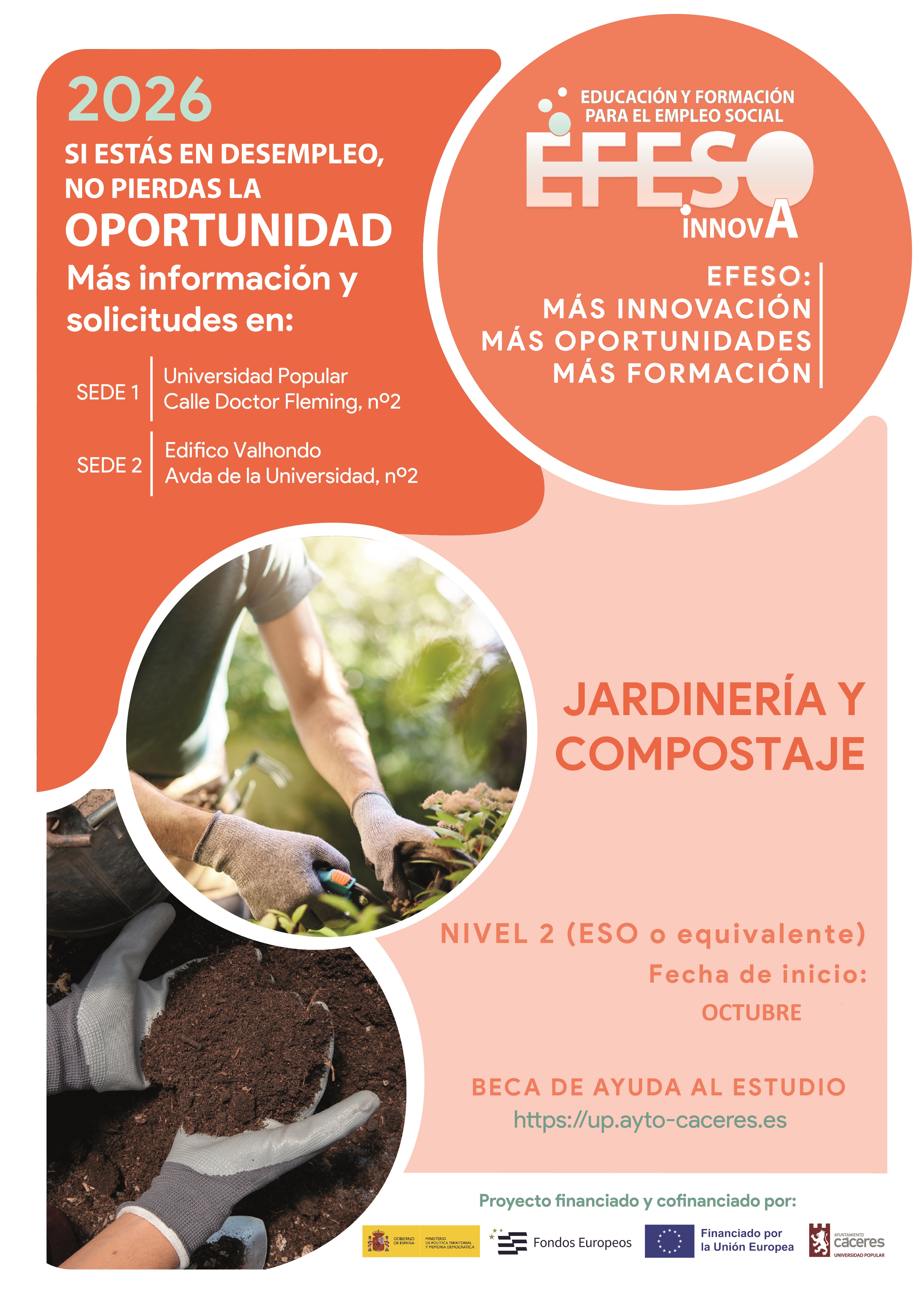 Cartel de la acción formativa Jardinería y Compostaje con inicio en octubre